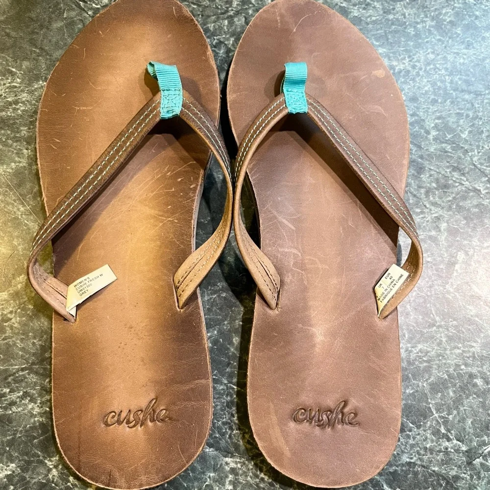 Cushe Tan Sandals with Blue Stitching - Picture 1 of 4